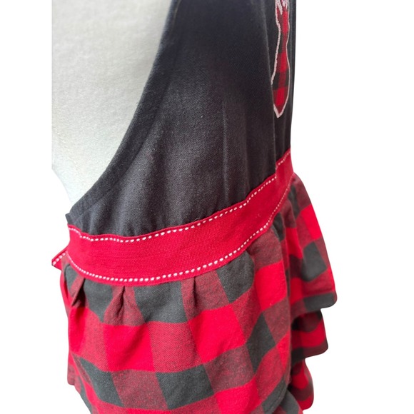 Red Plaid Christmas Holiday Apron with Embroidered Reindeer St. Nicholas Square‎ - Picture 5 of 6